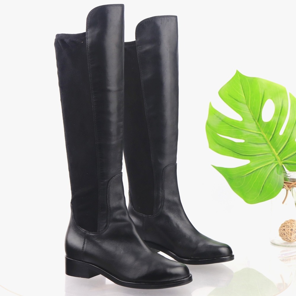 Cole Haan Womens Air Whitley Riding Boot Size 5 Tall Black Leather Elastic 50 50